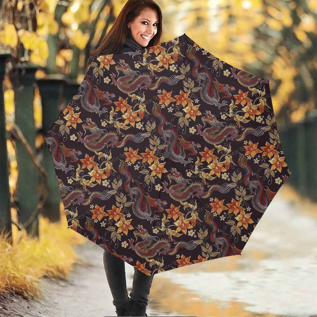 Vintage Dragon Flower Pattern Print Foldable Umbrella