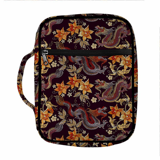 Vintage Dragon Flower Pattern Print Front Pocket Bible Bag