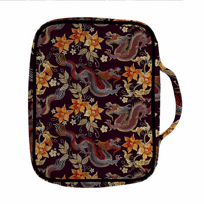 Vintage Dragon Flower Pattern Print Front Pocket Bible Bag