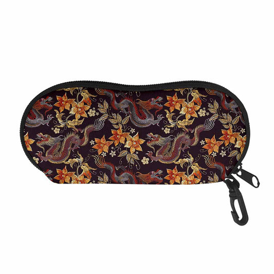 Vintage Dragon Flower Pattern Print Glasses Case