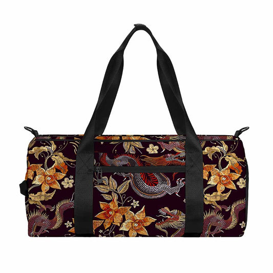 Vintage Dragon Flower Pattern Print Gym Bag