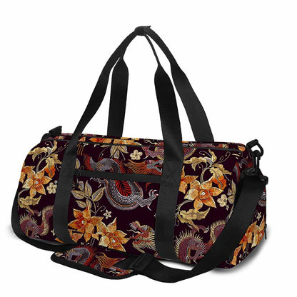 Vintage Dragon Flower Pattern Print Gym Bag