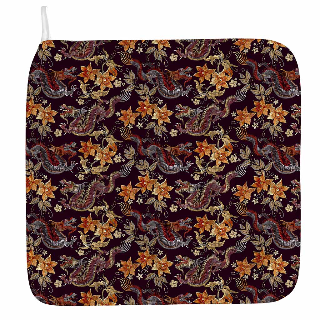 Vintage Dragon Flower Pattern Print Hand Towel