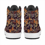 Vintage Dragon Flower Pattern Print High Top Leather Sneakers
