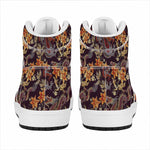 Vintage Dragon Flower Pattern Print High Top Leather Sneakers