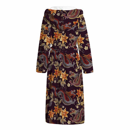 Vintage Dragon Flower Pattern Print Hooded Bathrobe