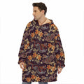 Vintage Dragon Flower Pattern Print Hoodie Blanket