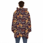 Vintage Dragon Flower Pattern Print Hoodie Blanket