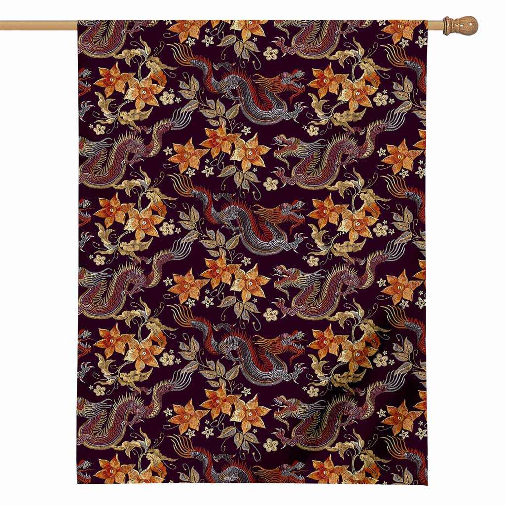 Vintage Dragon Flower Pattern Print House Flag