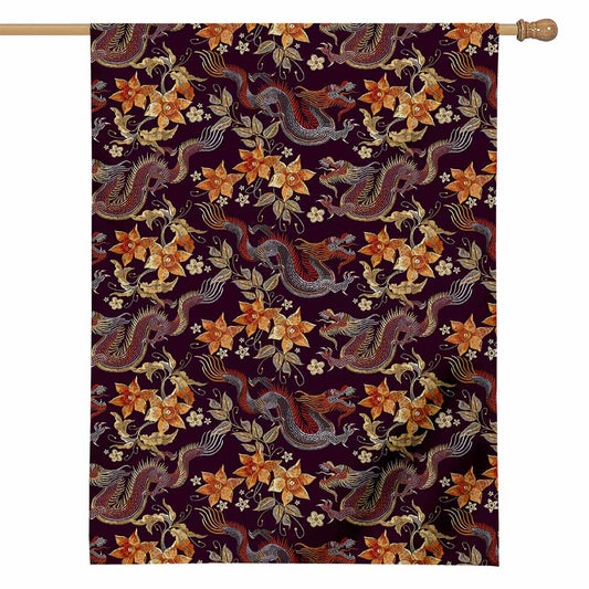 Vintage Dragon Flower Pattern Print House Flag