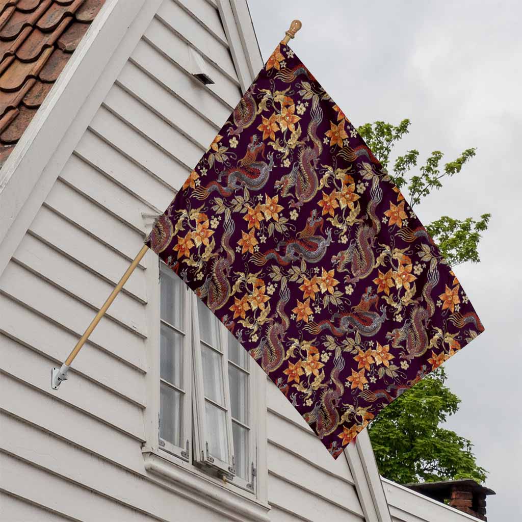 Vintage Dragon Flower Pattern Print House Flag