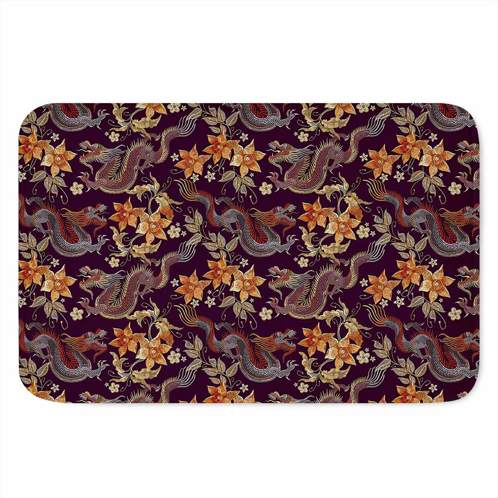 Vintage Dragon Flower Pattern Print Indoor Door Mat