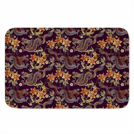 Vintage Dragon Flower Pattern Print Indoor Door Mat