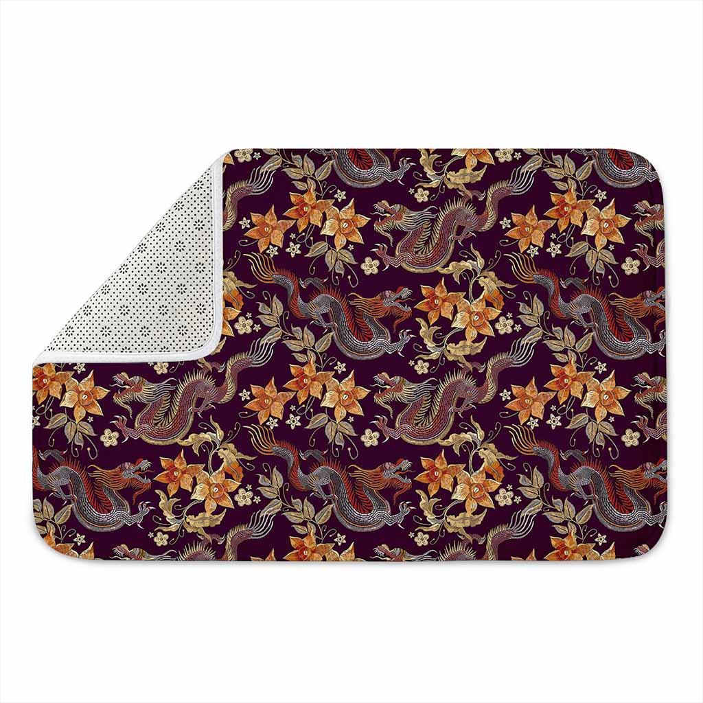 Vintage Dragon Flower Pattern Print Indoor Door Mat