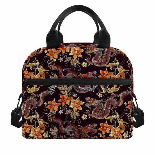 Vintage Dragon Flower Pattern Print Insulated Lunch Bag