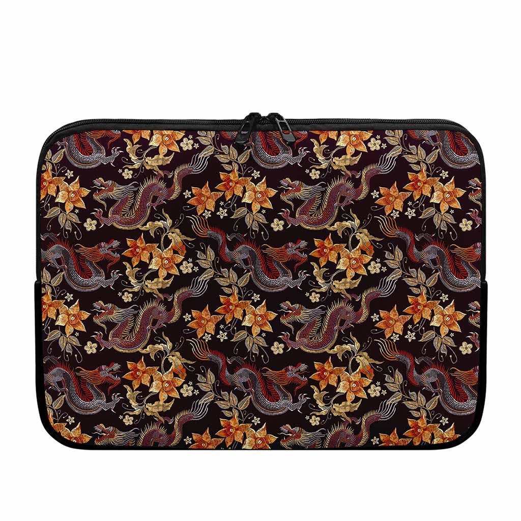 Vintage Dragon Flower Pattern Print Laptop Sleeve