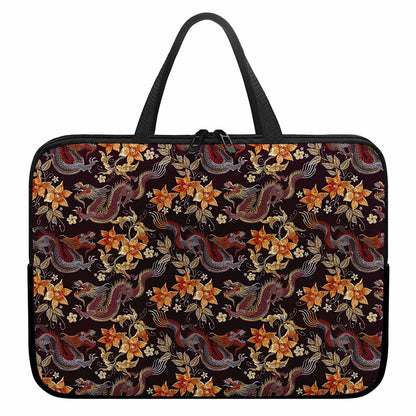 Vintage Dragon Flower Pattern Print Laptop Sleeve With Handle