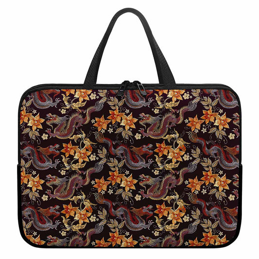 Vintage Dragon Flower Pattern Print Laptop Sleeve With Handle