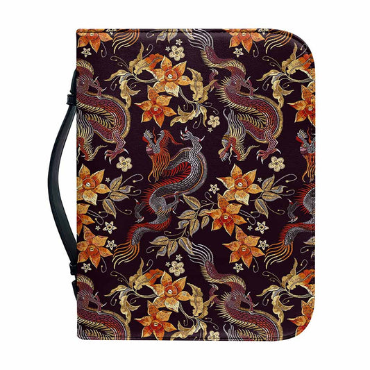 Vintage Dragon Flower Pattern Print Leather Bible Cover