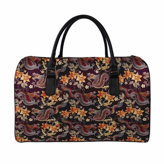 Vintage Dragon Flower Pattern Print Leather Duffle Bag