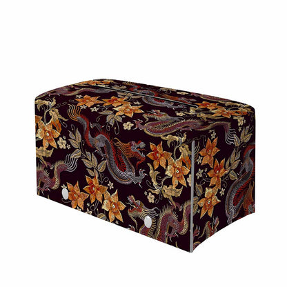 Vintage Dragon Flower Pattern Print Leather Tissue Box Cover