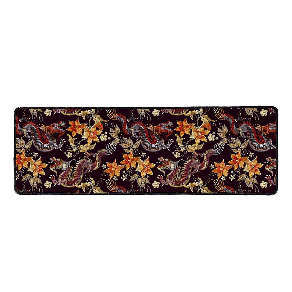 Vintage Dragon Flower Pattern Print Long Kitchen Mat