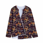 Vintage Dragon Flower Pattern Print Long Sleeve Short Coat