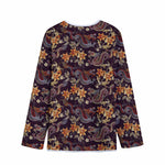 Vintage Dragon Flower Pattern Print Long Sleeve Short Coat