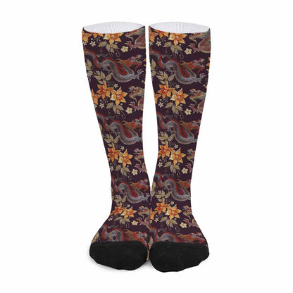 Vintage Dragon Flower Pattern Print Long Socks