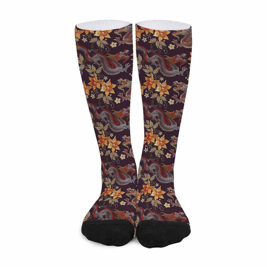 Vintage Dragon Flower Pattern Print Long Socks