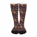 Vintage Dragon Flower Pattern Print Long Socks