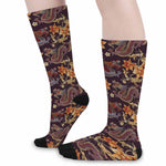 Vintage Dragon Flower Pattern Print Long Socks