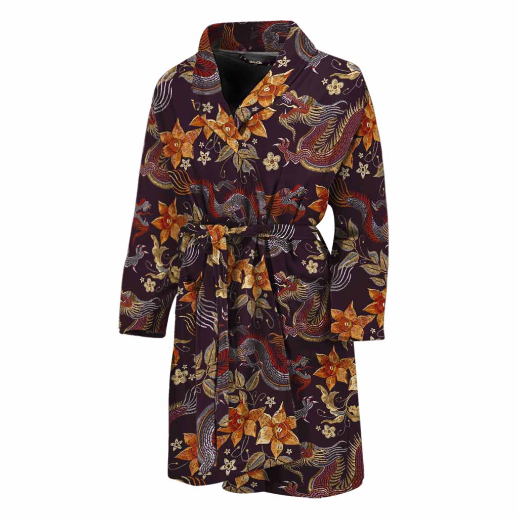 Vintage Dragon Flower Pattern Print Men's Bathrobe