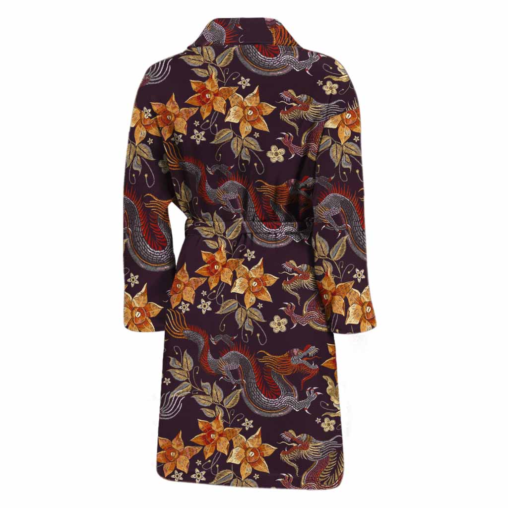 Vintage Dragon Flower Pattern Print Men's Bathrobe