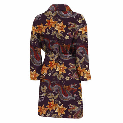 Vintage Dragon Flower Pattern Print Men's Bathrobe