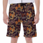 Vintage Dragon Flower Pattern Print Men's Beach Shorts