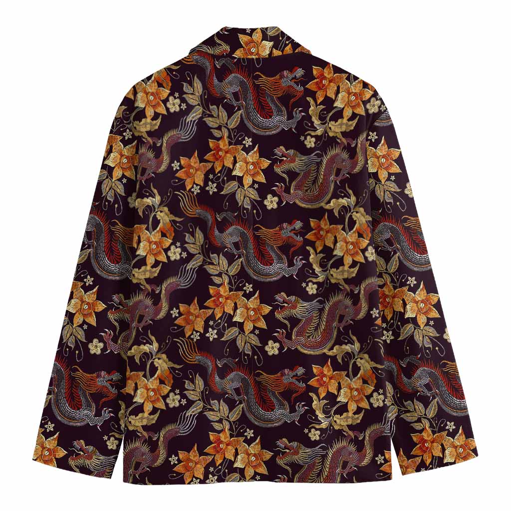 Vintage Dragon Flower Pattern Print Men's Blazer