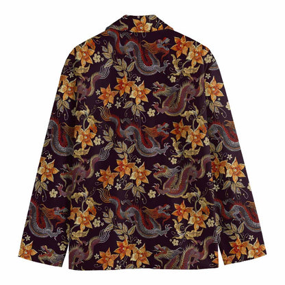 Vintage Dragon Flower Pattern Print Men's Blazer