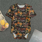 Vintage Dragon Flower Pattern Print Men's Bodysuit