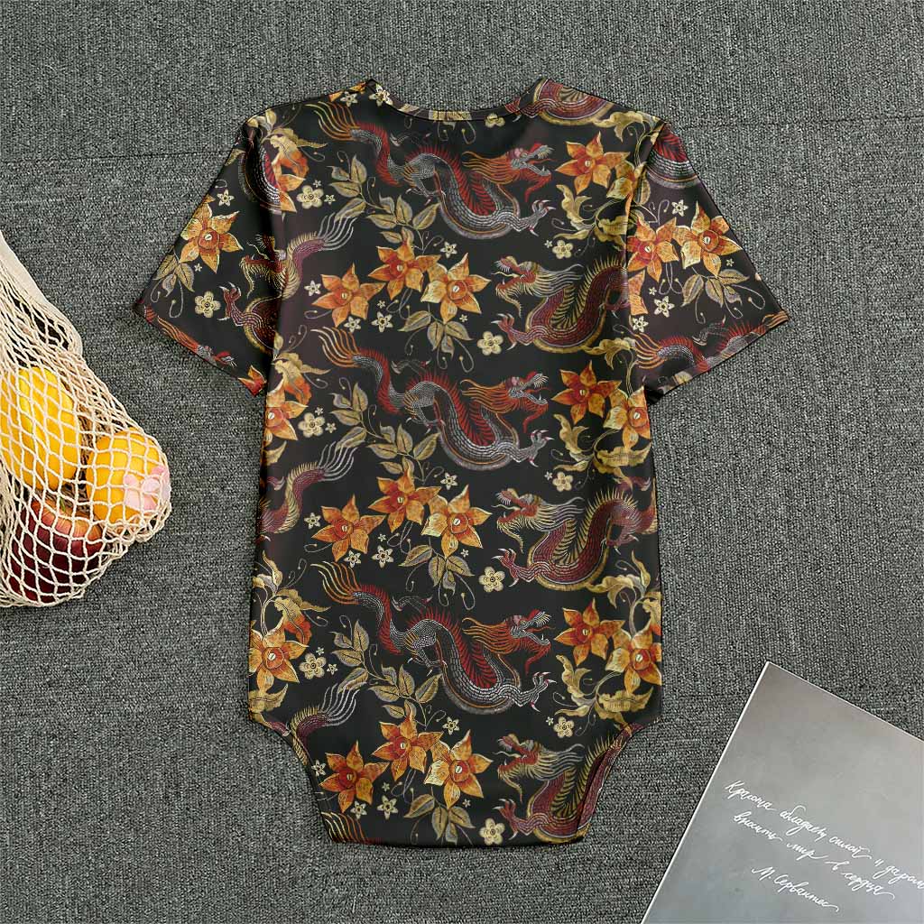 Vintage Dragon Flower Pattern Print Men's Bodysuit
