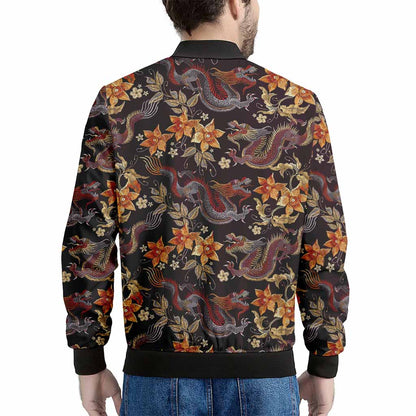 Vintage Dragon Flower Pattern Print Men's Bomber Jacket