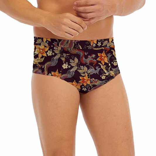 Vintage Dragon Flower Pattern Print Men's Briefs