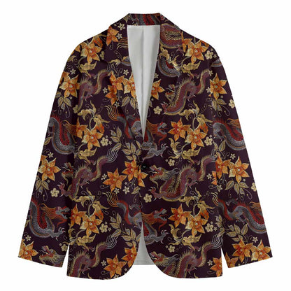 Vintage Dragon Flower Pattern Print Men's Cotton Blazer