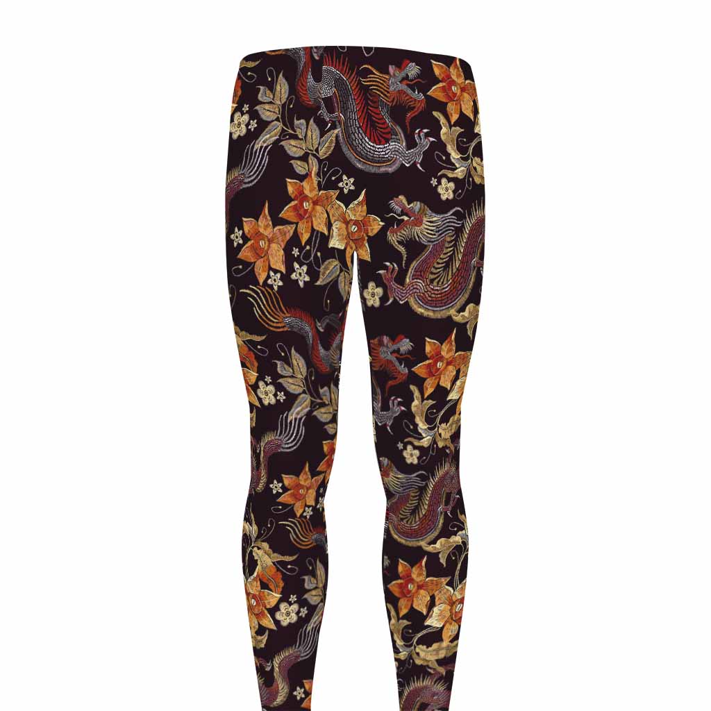 Vintage Dragon Flower Pattern Print Men's leggings