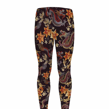 Vintage Dragon Flower Pattern Print Men's leggings