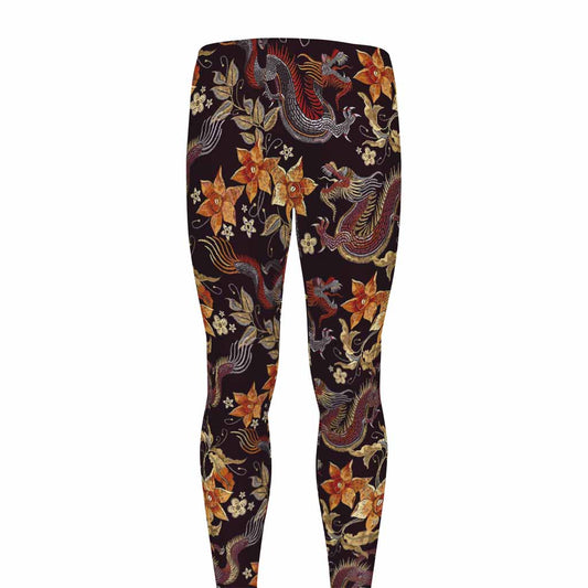 Vintage Dragon Flower Pattern Print Men's leggings
