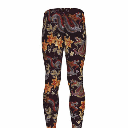Vintage Dragon Flower Pattern Print Men's leggings