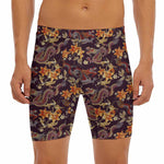 Vintage Dragon Flower Pattern Print Men's Long Boxer Briefs