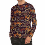 Vintage Dragon Flower Pattern Print Men's Long Sleeve Rash Guard
