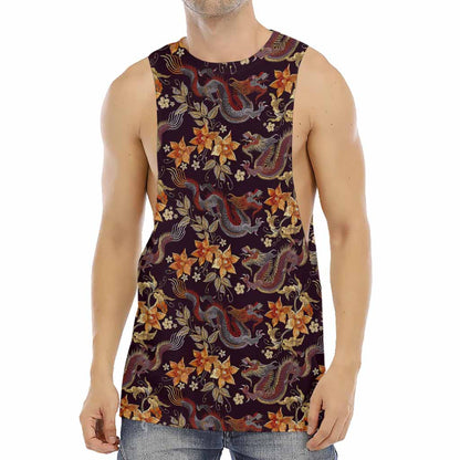 Vintage Dragon Flower Pattern Print Men's Muscle Tank Top